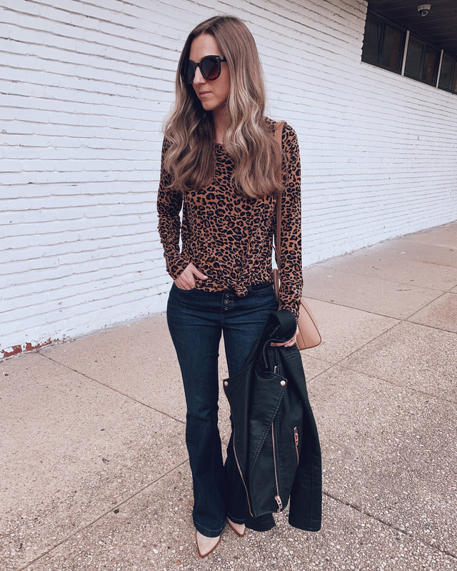 work wear teacher jeans outfit back to school leopard top