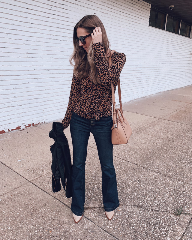 work wear teacher jeans outfit back to school leopard top