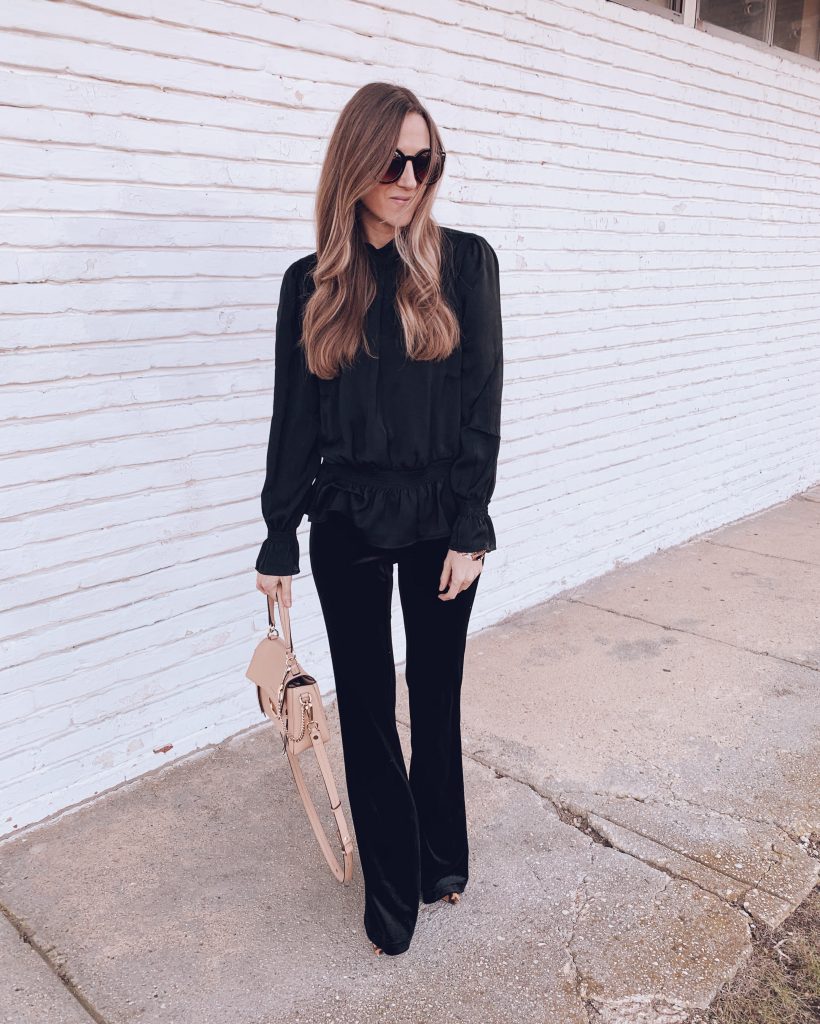 all black chic comfortable holiday christmas party outfit