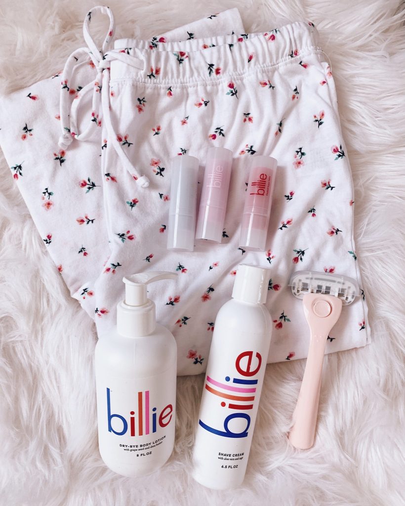 light pink billie razor and billie shave cream dry bye body lotion