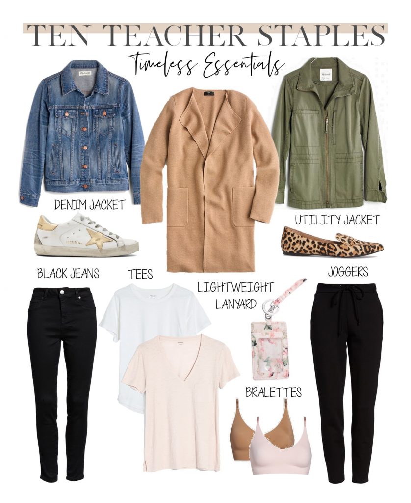 teacher style outfit formula, how to get dressed for the classroom, essential teacher wardrobe clothing staples