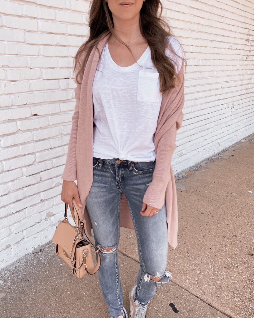 nordstrom anniversary sale outfit Leith long cardigan with blue jeans